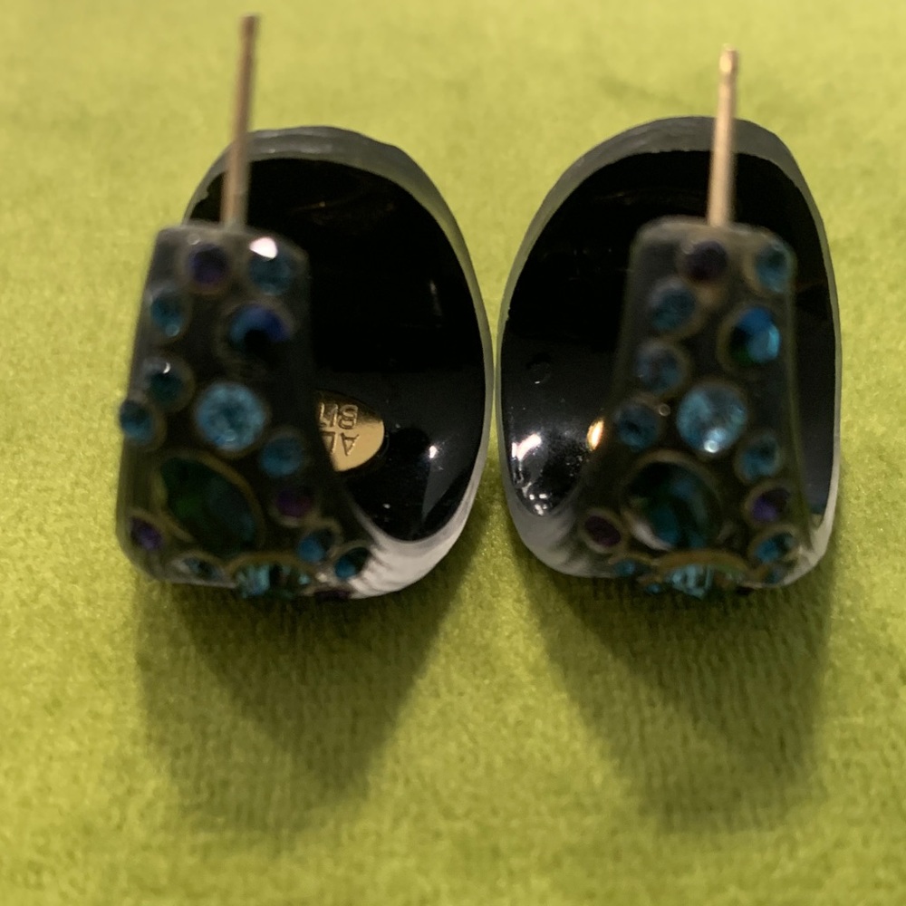 Alexis Bittar Black Lucite and Blue Crystal Earrings